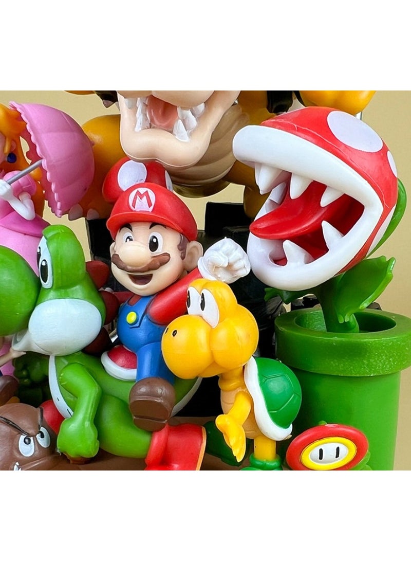 Super Mario Anime Figure Model of Mario with Red Mushroom, Green Mushroom and Princess in Combo Scene.  Desktop Decoration Ornament, Ideal Birthday Gift, Collectible Action Figure Toy 28 cm - Image 5